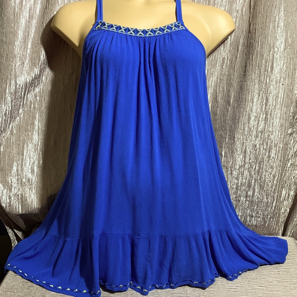 En Creme Blue Sleeveless Long Top/Mini Dress High Low Size S 🌀